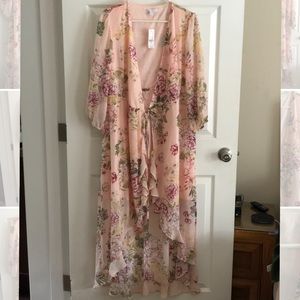 NY & COMPANY Pink Floral Tie Up Cover Dress